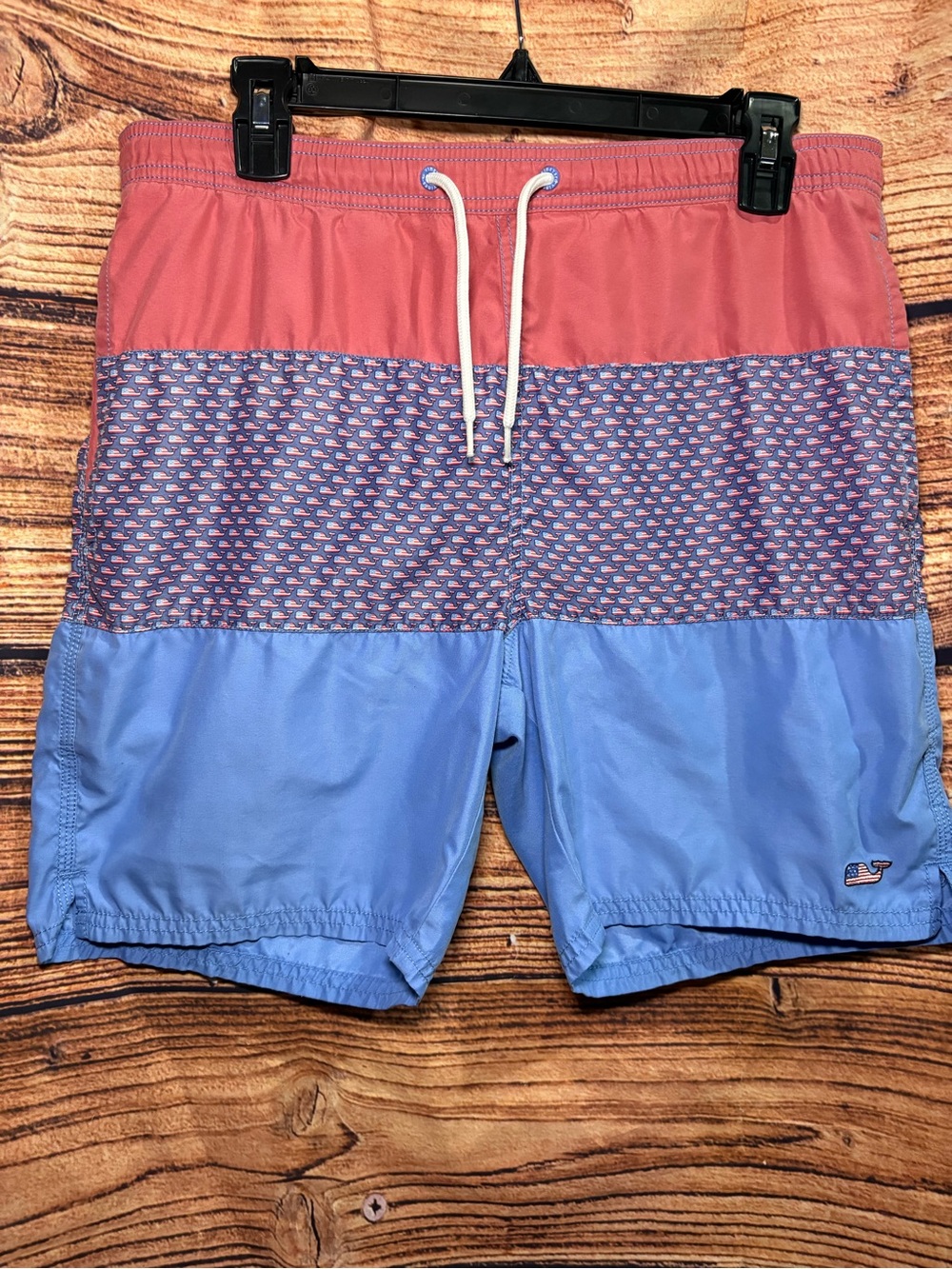 Vineyard Vines Coral and Light Blue Colorblock Swim Trunks